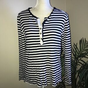 Tommy Hilfiger Black White Stripe Ribbed Knit Top